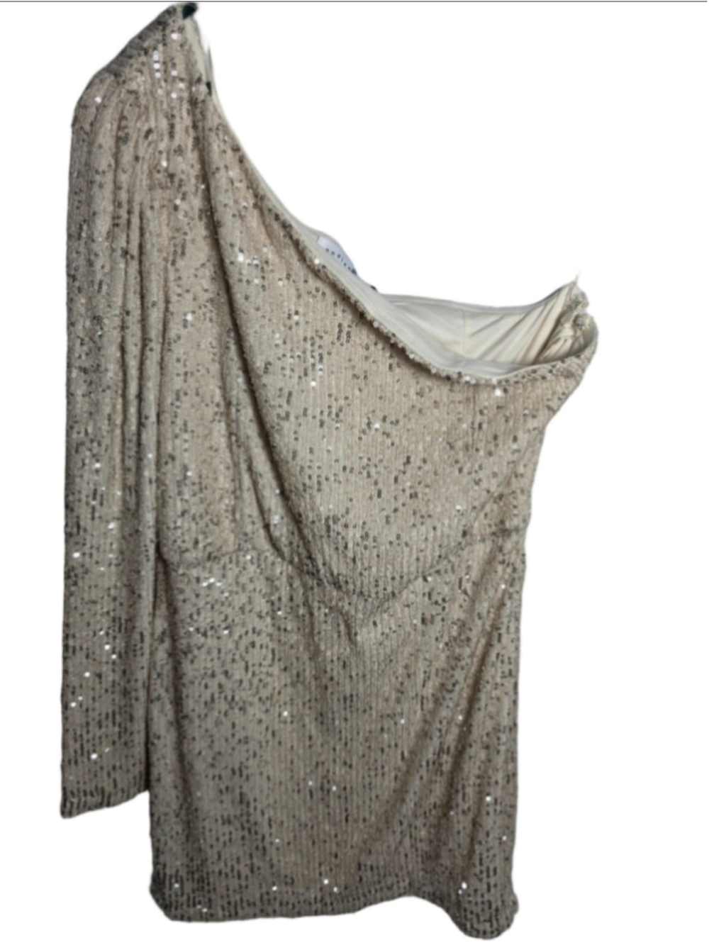 Women's Endless Rose One Shoulder Sequin Dress Beige Silver L formal feminine